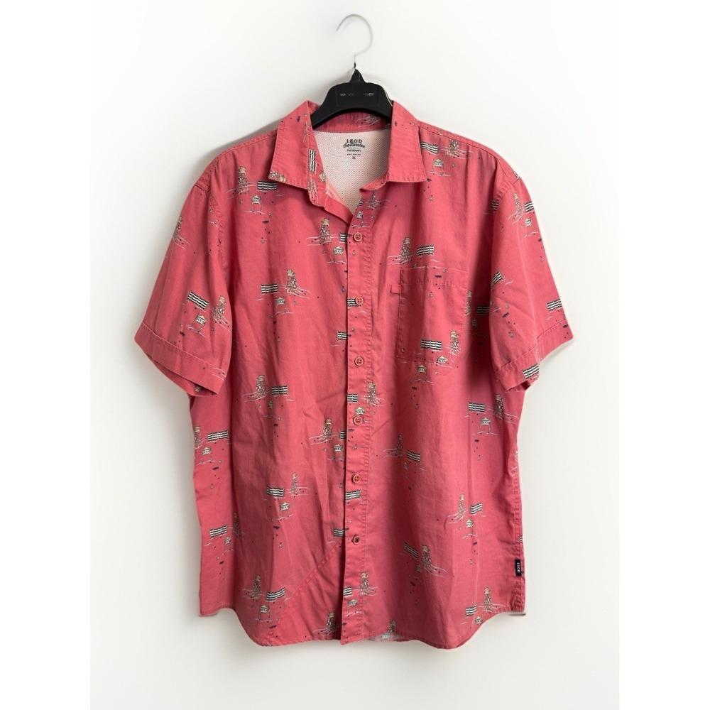 Izod Saltwater Performance Vented Shirt Men's XL Short Sleeve Fishing Nautical